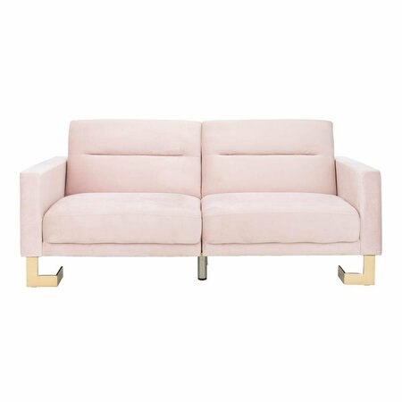 SAFAVIEH Tribeca Blush Pink & Brass Foldable Futon Sofa Bed LVS2001J